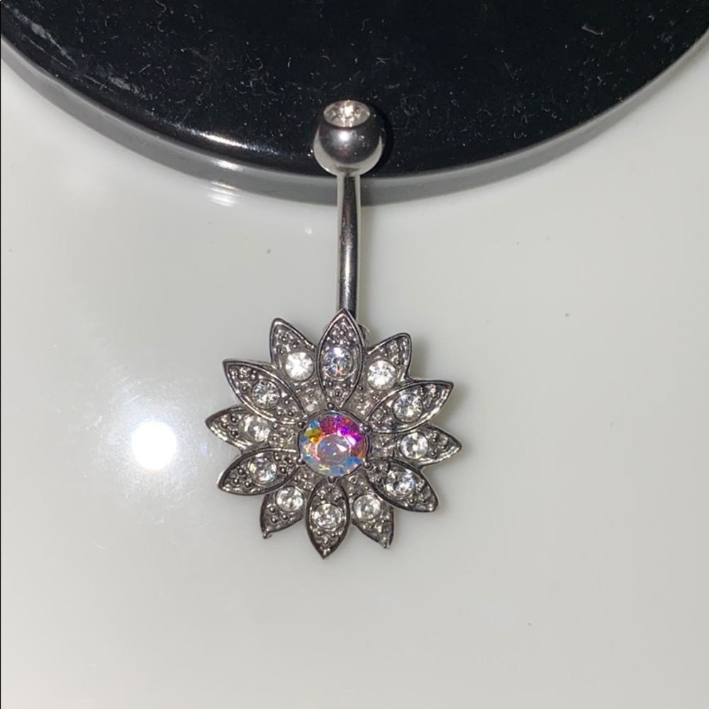 Iridescent Opal Flower Belly Button Ring